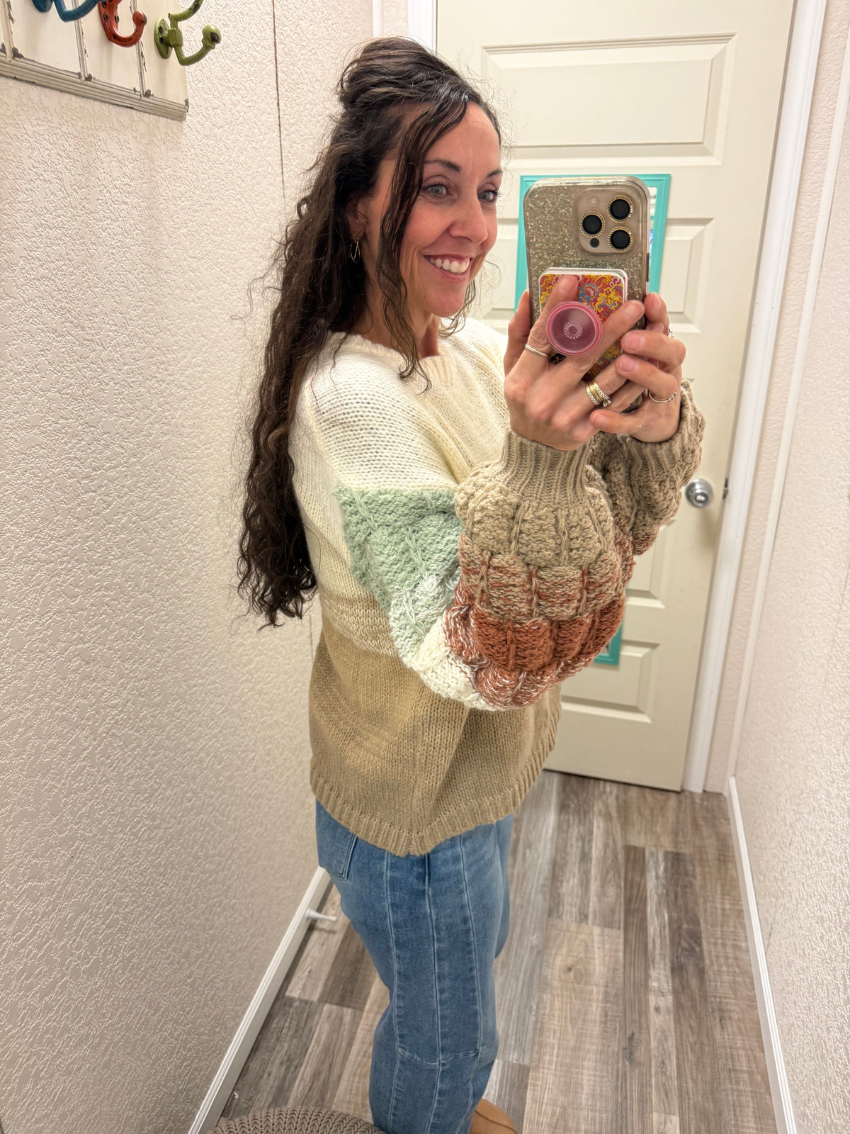 Fall Dreams OMBRE PUFF SLEEVE SWEATER TOP