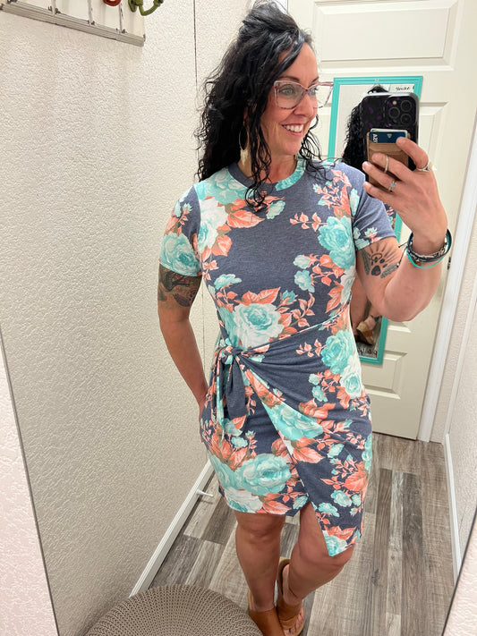 Izzy floral front wrap tie dress