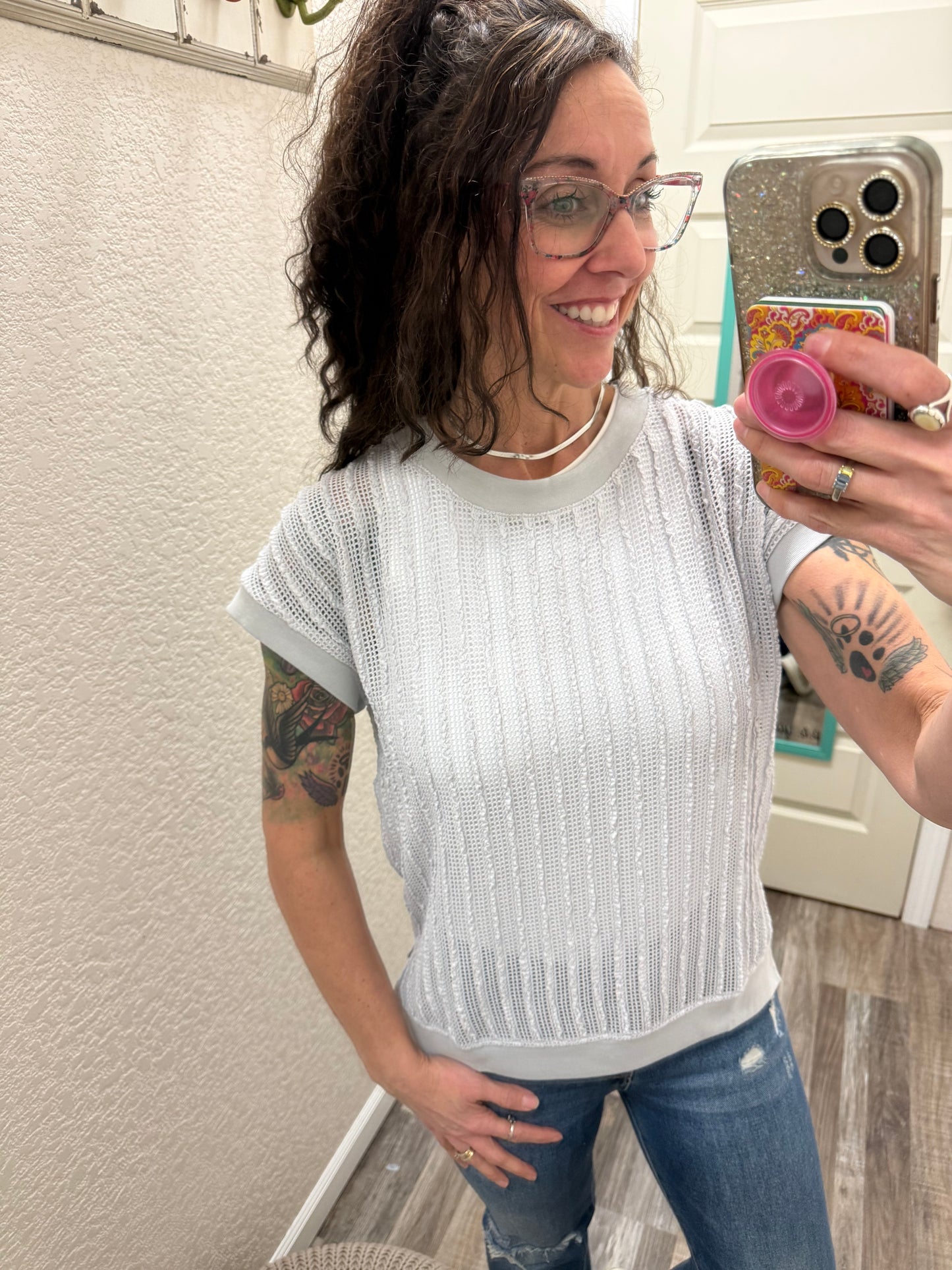 Verity Open Knit Short Sleeve Top