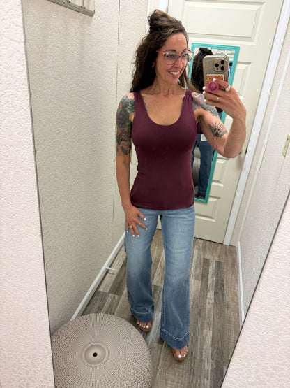 Built in Bra Reversible V or U neck Second Skin Tank - One Size