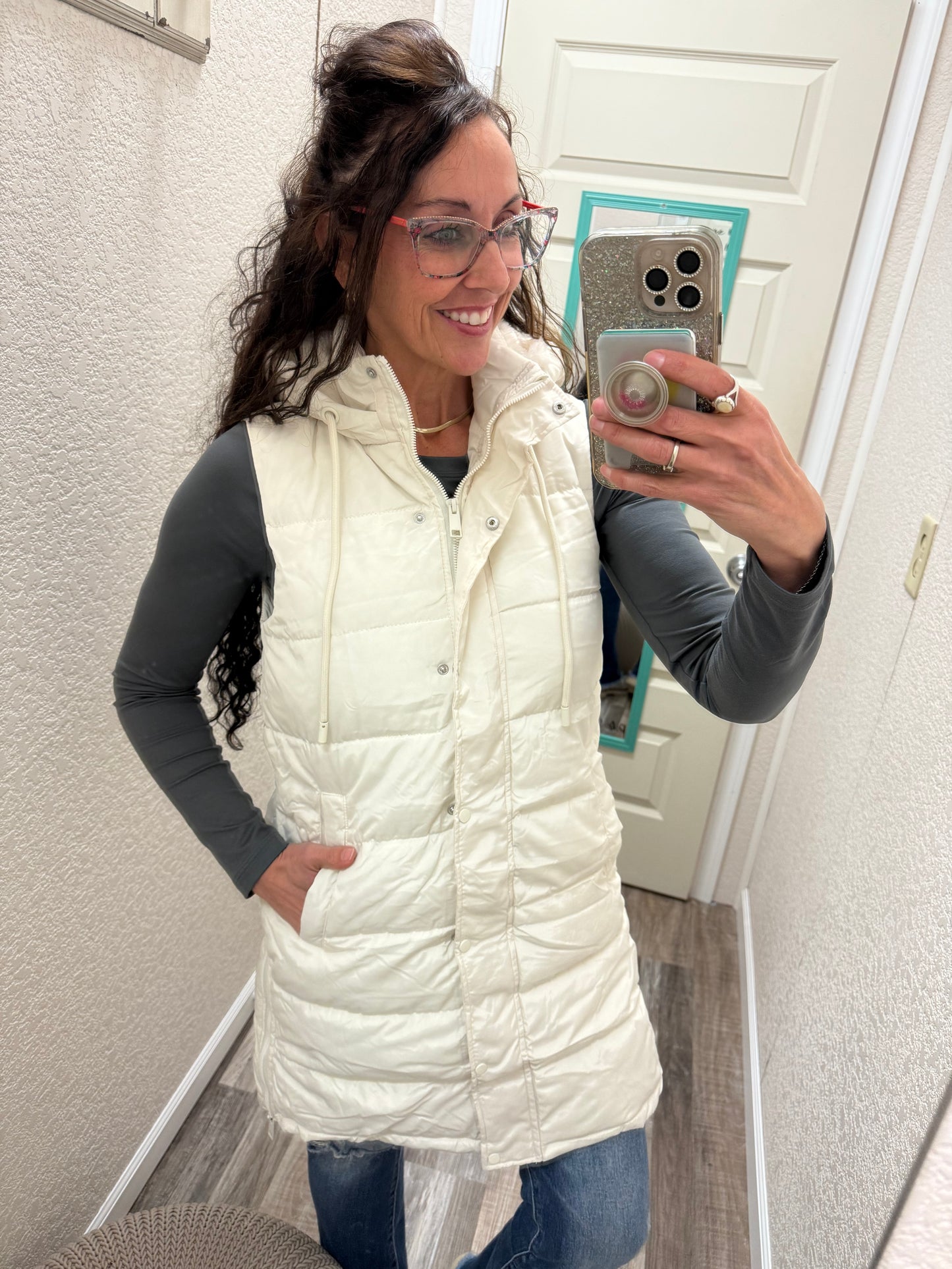 Vivi Ivory Long Puffer Vest