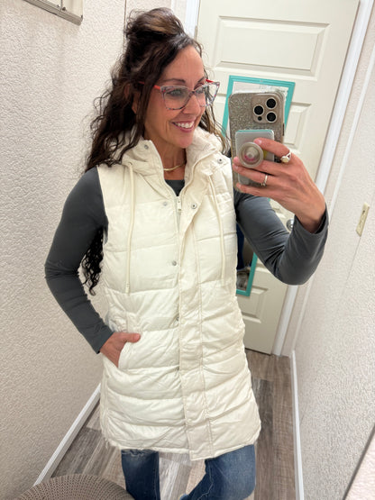 Vivi Ivory Long Puffer Vest