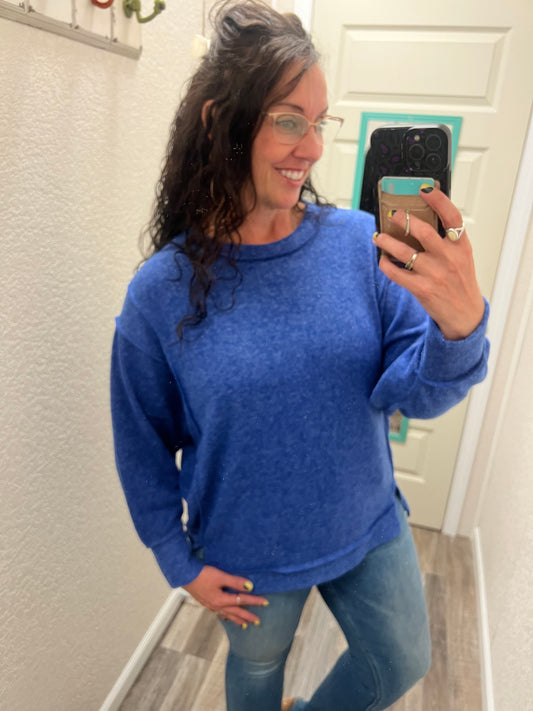 Emmy Lou - Bright Blue - Oversized Hacci Sweater Top