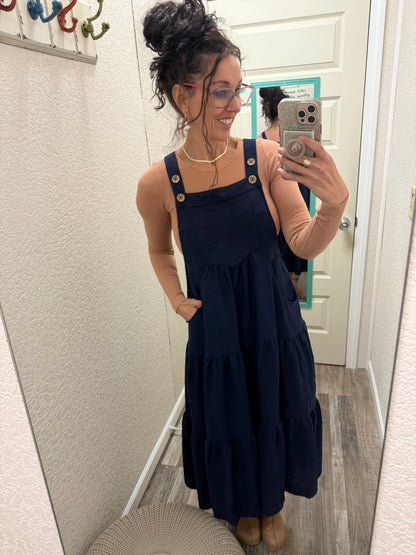 Kierra - Tiered Button Sling Midi Dress