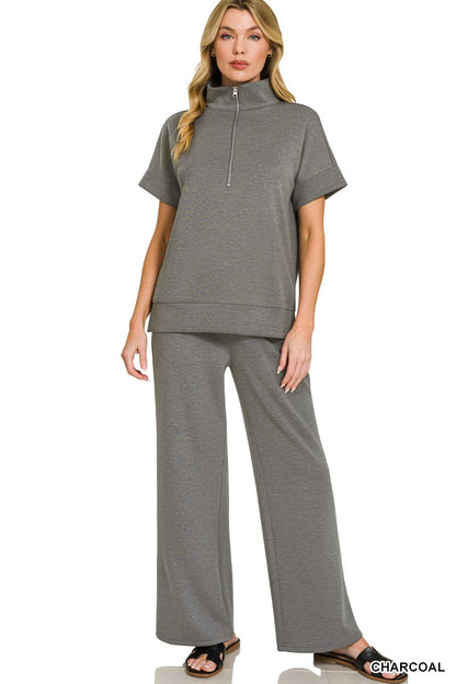 Sandie Scuba 1/2 Zip Short Sleeve Top