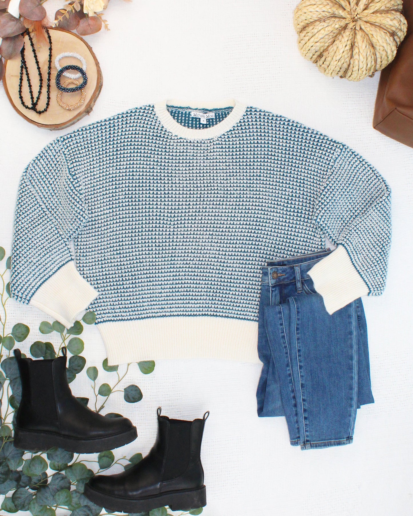 IN STOCK Charlotte Sweater - Teal and Ivory