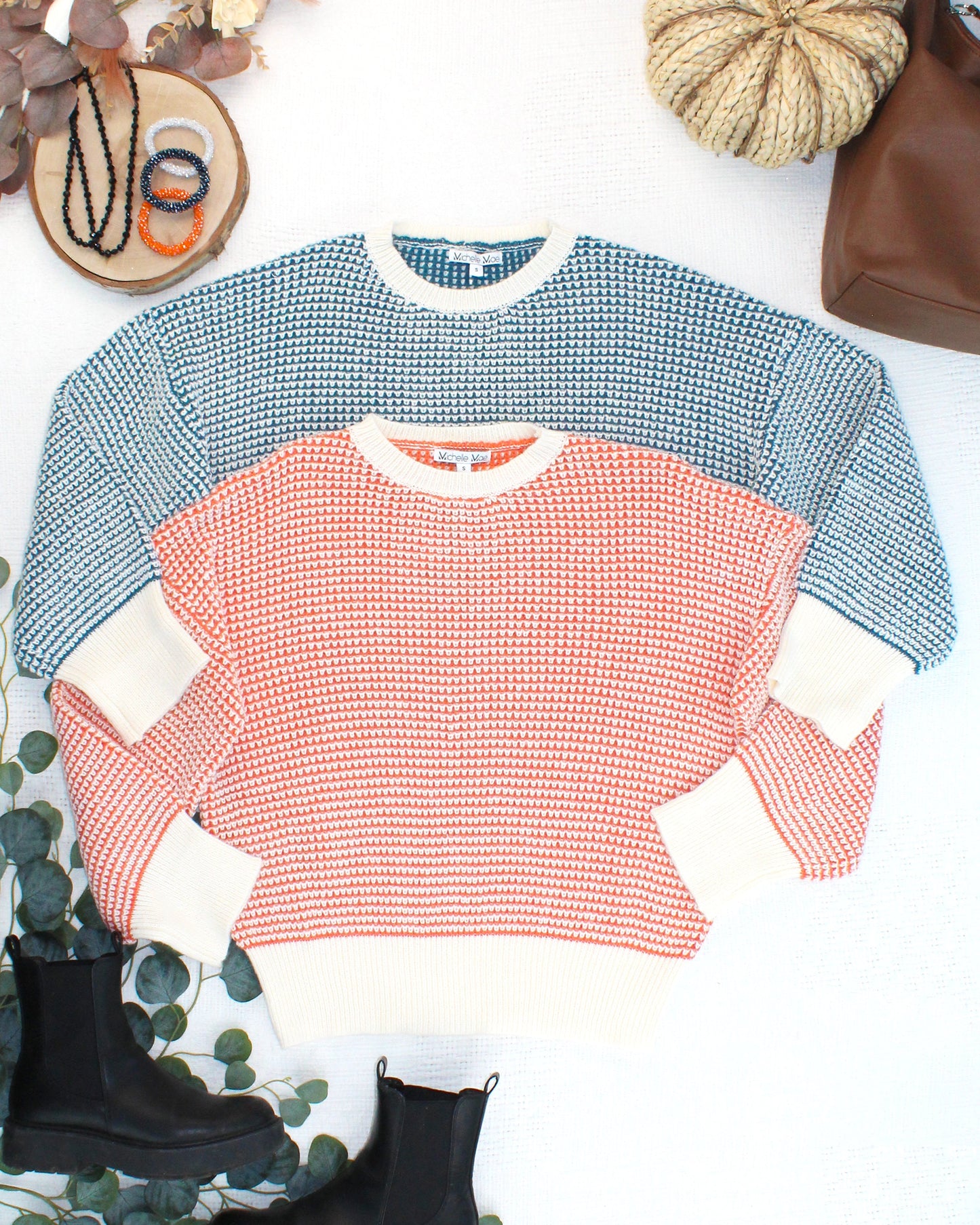 IN STOCK Charlotte Sweater - Teal and Ivory