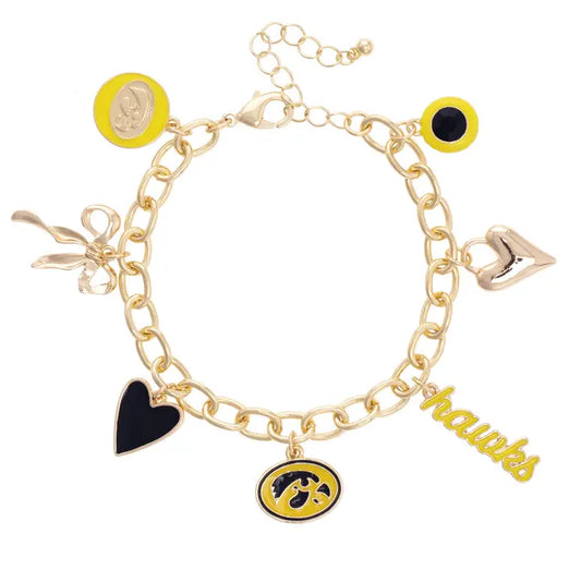 Iowa Hawkeyes Enamel Icons Charm Bracelet in Shiny Gold