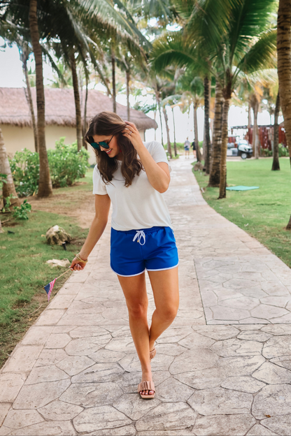 PREORDER- Blue And White Drawstring Everyday Shorts