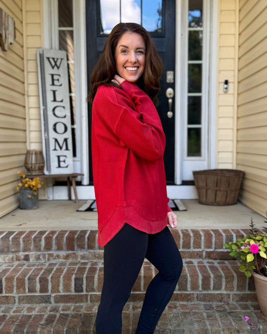 Crimson Red Rounded Bottom Luxe Corded Crew PreOrder ETA 10/7/25