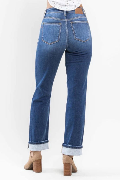 Judy Blue High Waist Contrast Wash Thermal Straight Leg JEANS