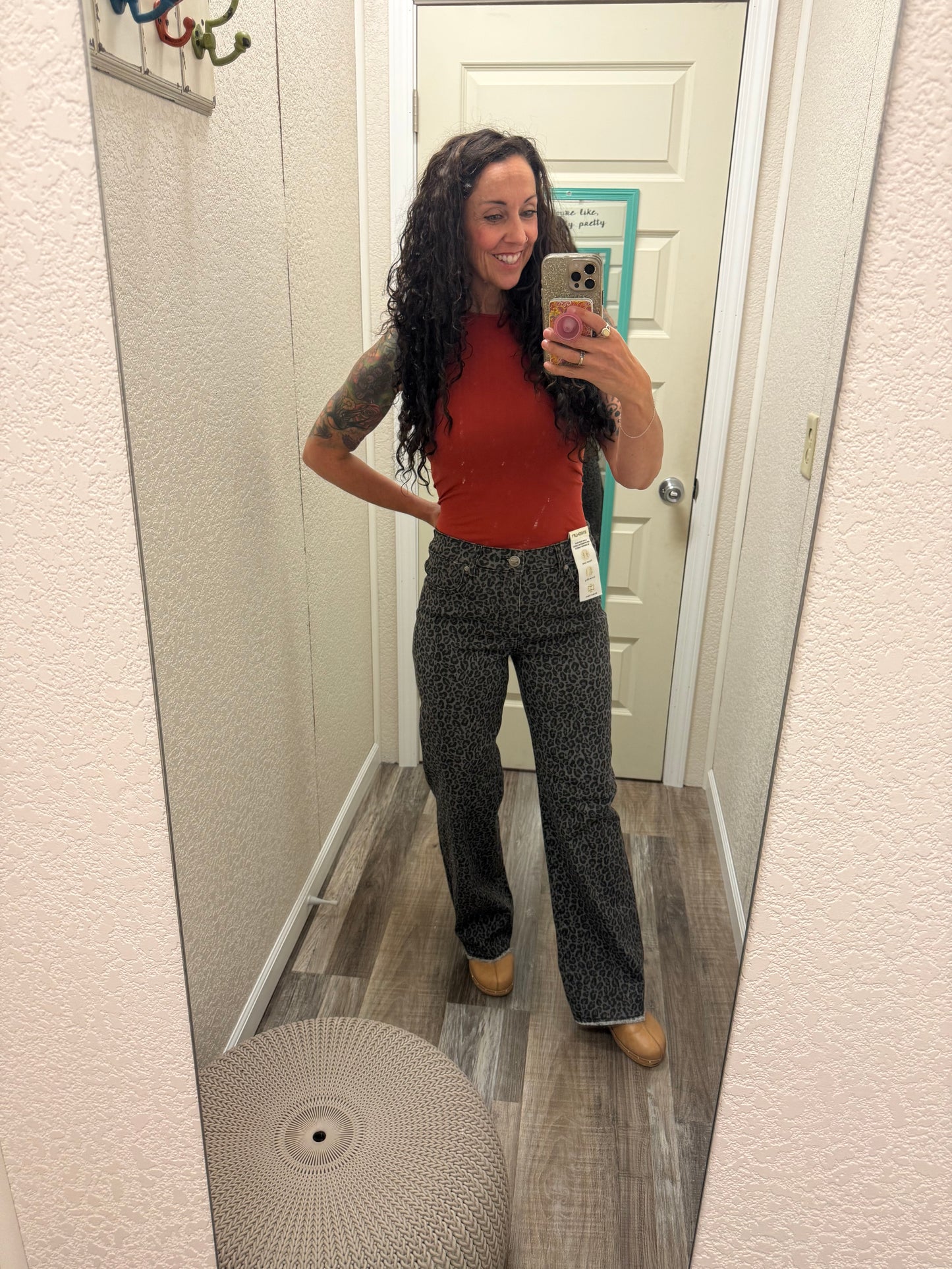 Platinum Dark Leopard Frayed bottom Jeans