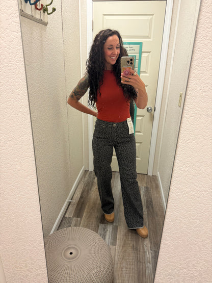Platinum Dark Leopard Frayed bottom Jeans