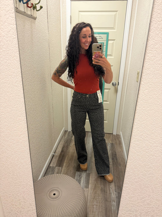 Platinum Dark Leopard Frayed bottom Jeans