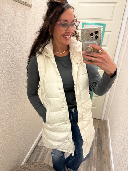 Vivi Ivory Long Puffer Vest