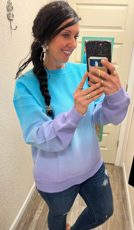 Spring Delight Ombré Cozy Corded Crew (Blue/Purple)