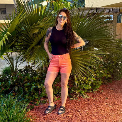 Coral Bam Jean Shorts