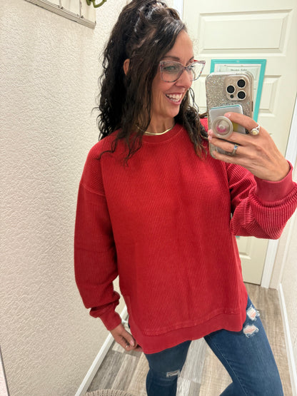 Crimson Red Rounded Bottom Luxe Corded Crew