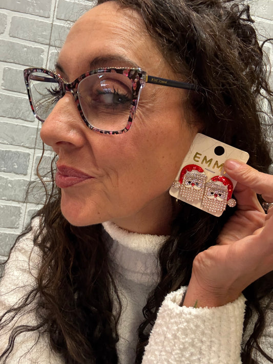 Crystals and Pearls Santa Claus Earrings