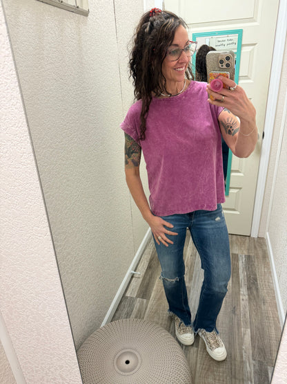 Harper Acid Wash Cuffed Tee