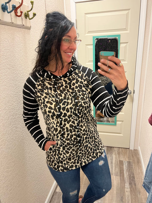 Leopard & Stripes Hoodie