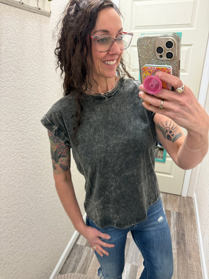 Harper Acid Wash Cuffed Tee