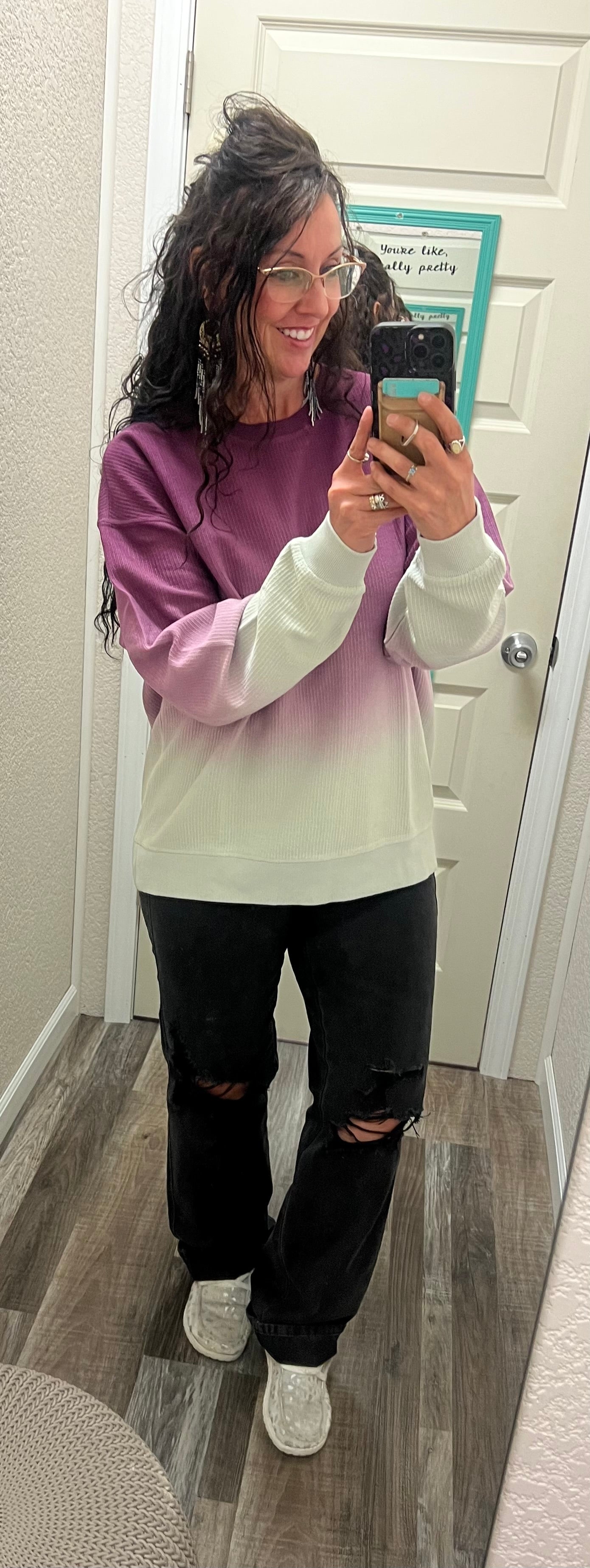 Italian Plum/Ice Grey  Ombré Cozy Corded Crew