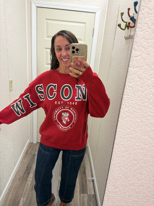 Wisconsin Split Sleeve Crew Sweatshirt