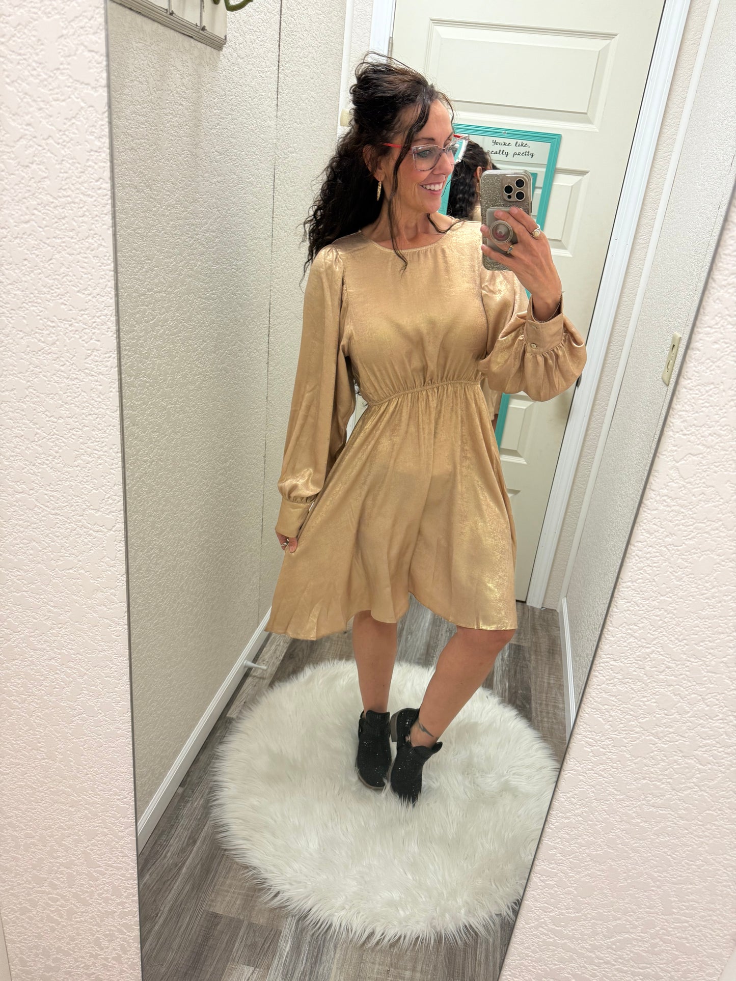 Evening Star Metallic Foil Dress