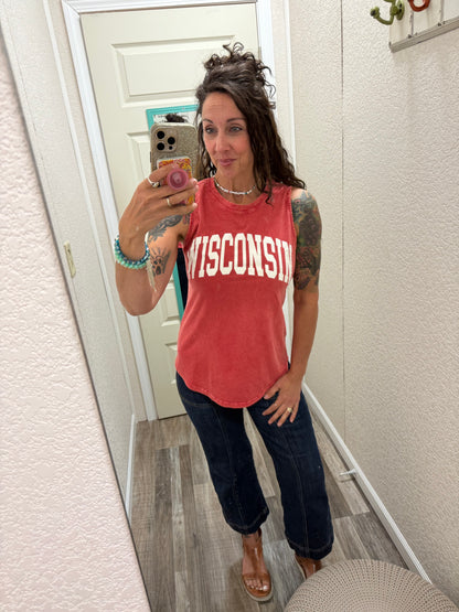 WISCONSIN MINERAL GRAPHIC TANK TOP: MINERAL SCARLETTE RED
