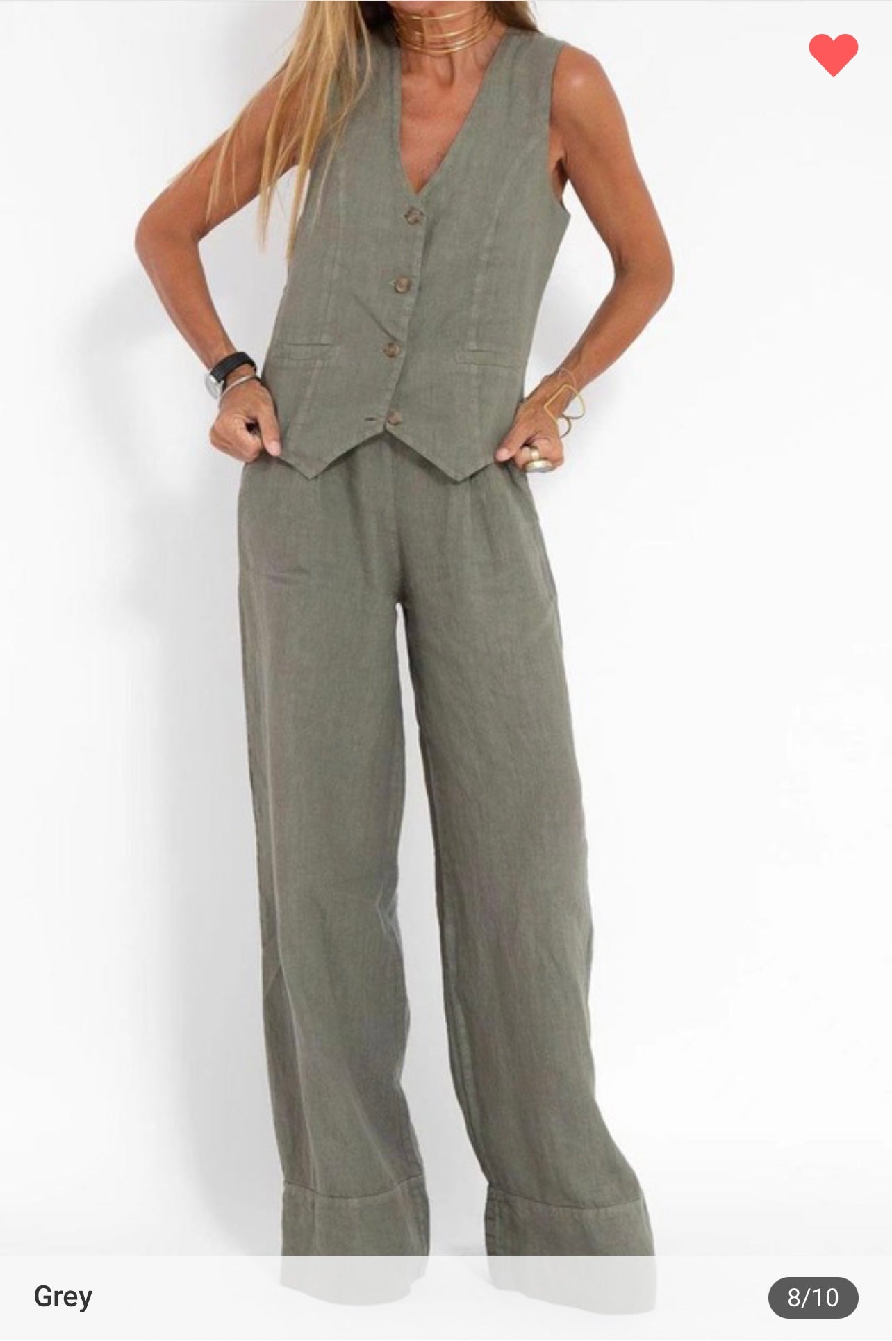 Hilary - Grey - Sleeveless Vest and Pants Jumpsuit