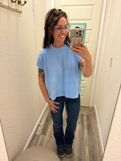 Sally Chenille Waffle Knit Cap Sleeve Top