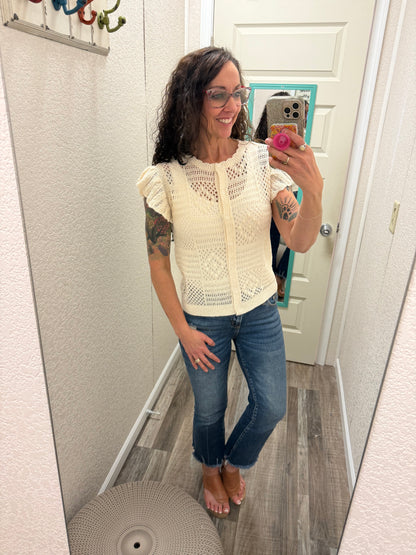 Shelly Short Sleeve Button Down Crochet Cardigan