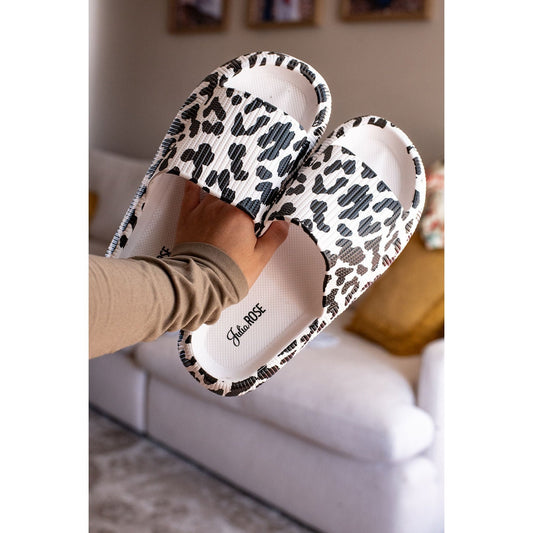 White Leopard Slide Sandals