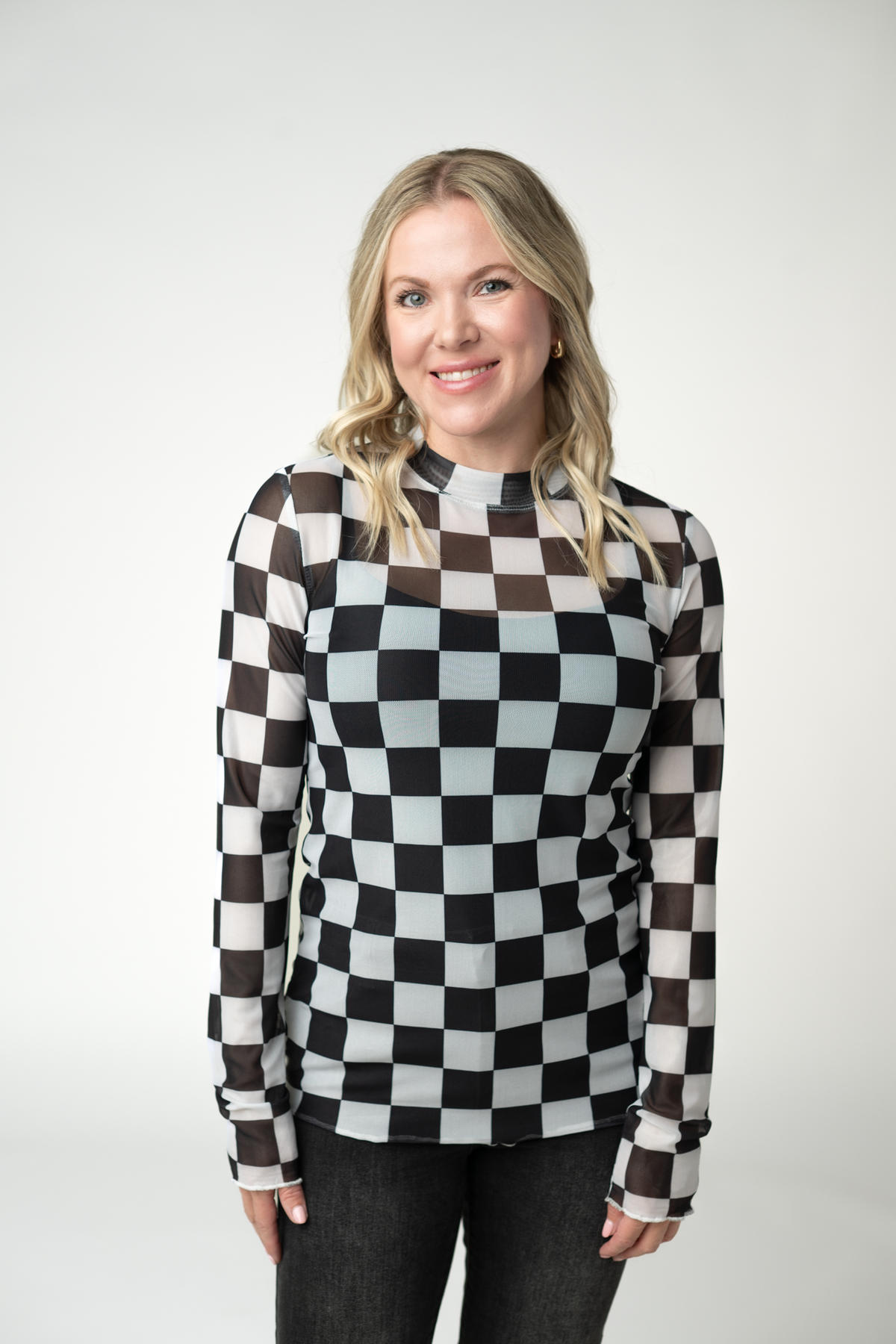 Checkers Blair Mesh Long Sleeve Top