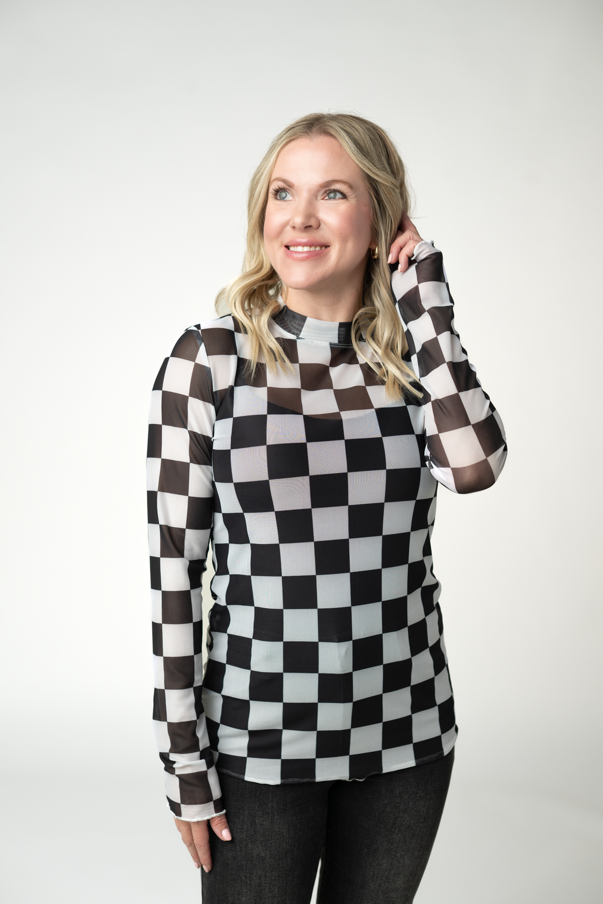 Checkers Blair Mesh Long Sleeve Top