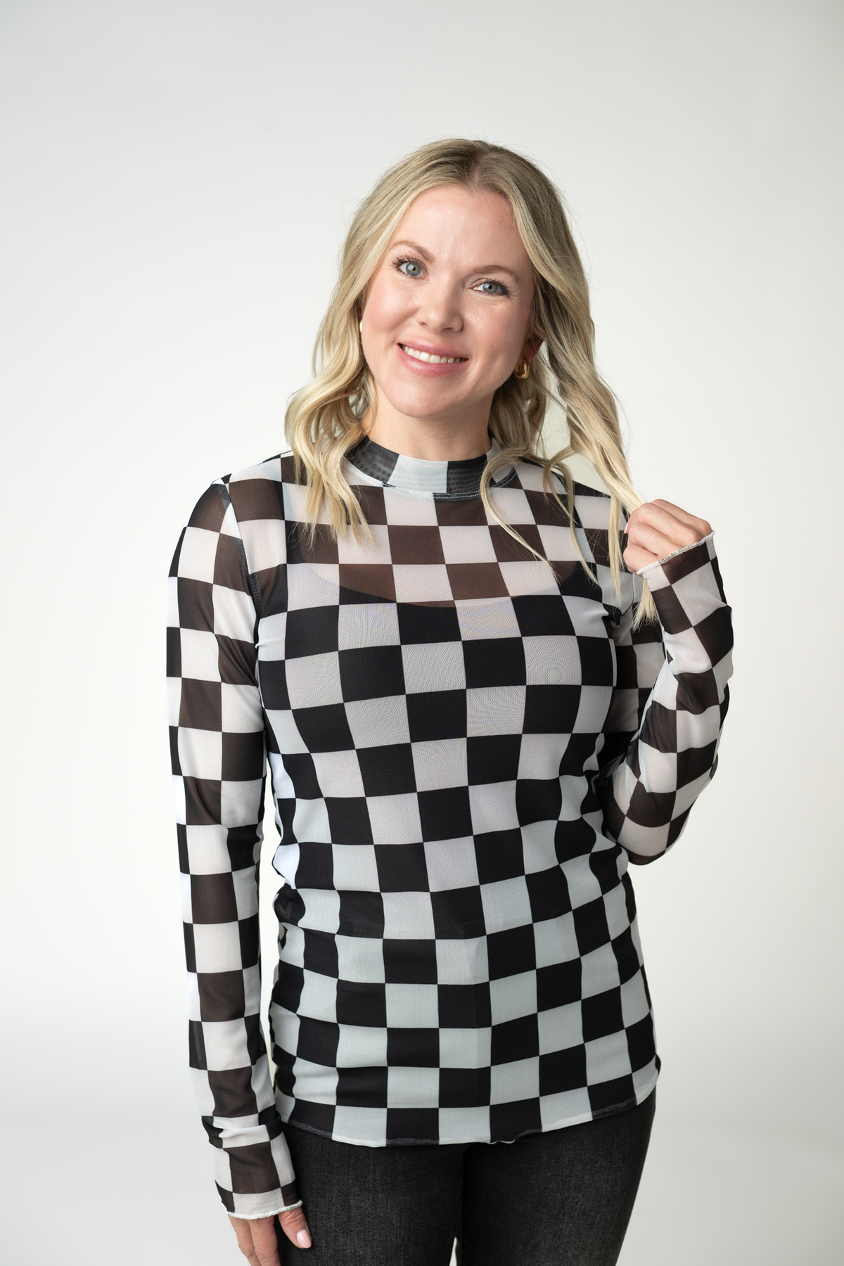 Checkers Blair Mesh Long Sleeve Top