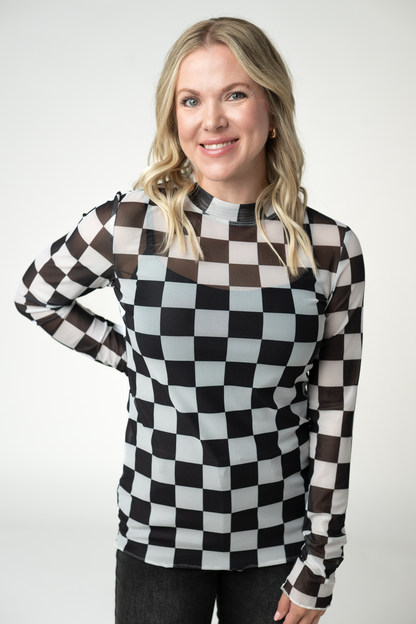 Checkers Blair Mesh Long Sleeve Top