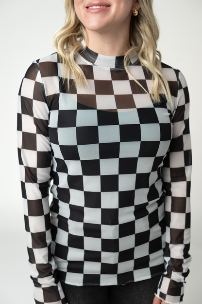 Checkers Blair Mesh Long Sleeve Top