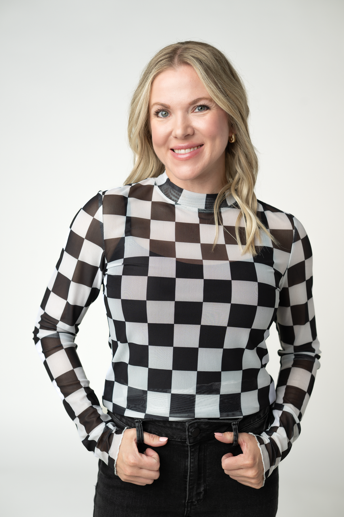 Checkers Blair Mesh Long Sleeve Top