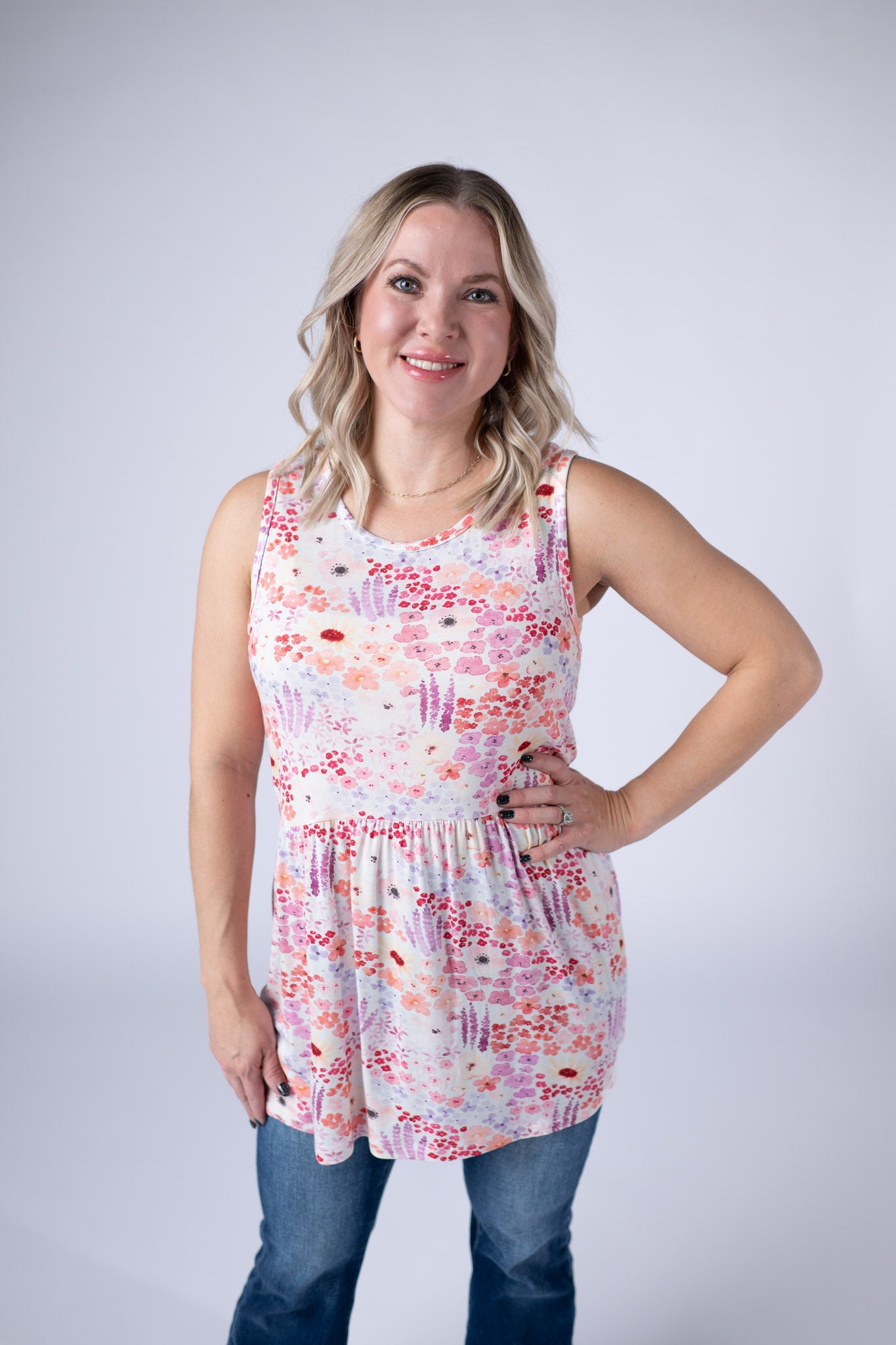 IN STOCK Renee Ruffle Tank Top - Coral Sunset Floral