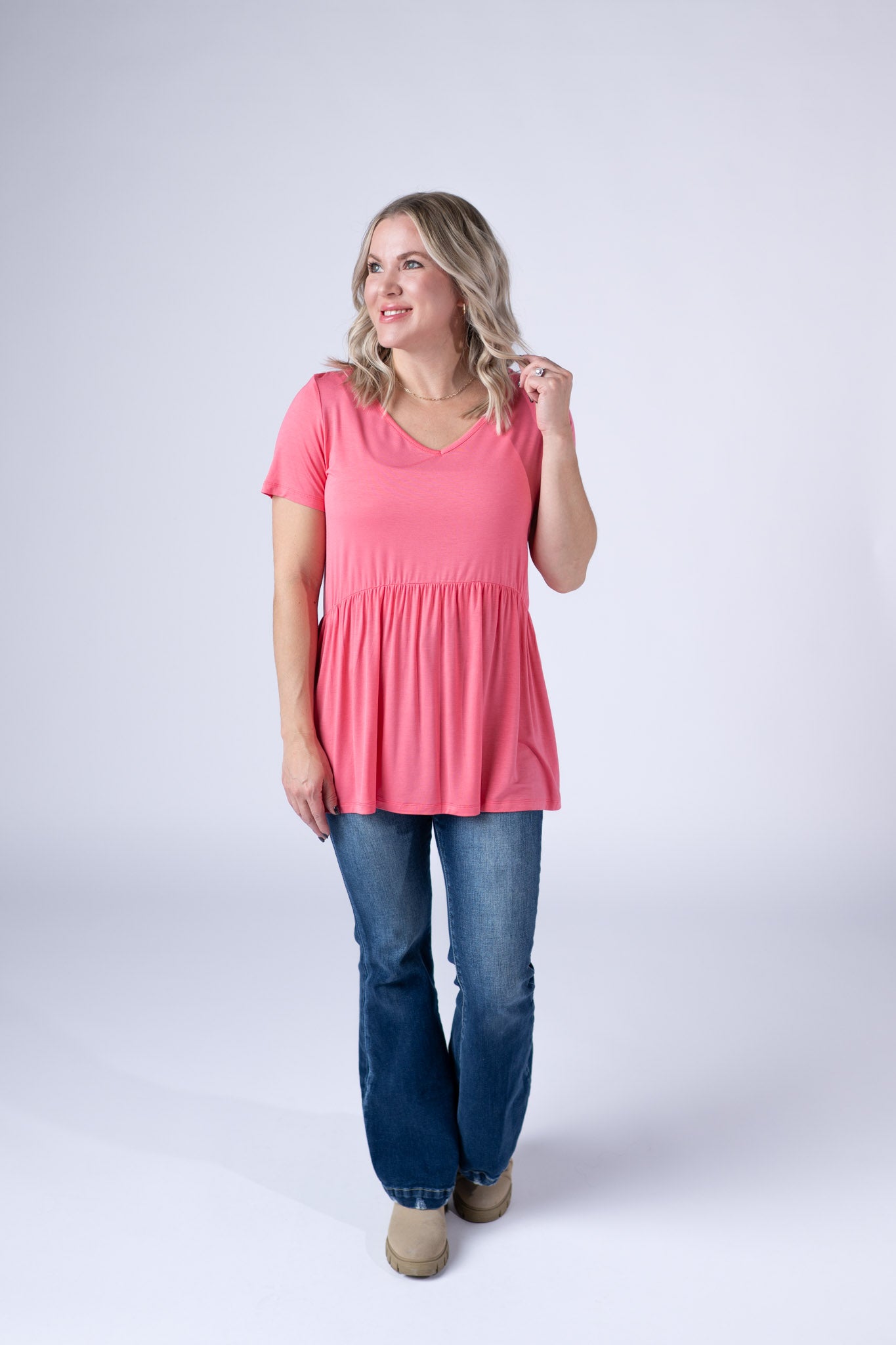 IN STOCK Sarah Ruffle Short Sleeve - Sun Kissed Coral