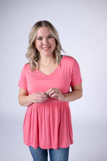 IN STOCK Sarah Ruffle Short Sleeve - Sun Kissed Coral
