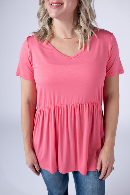 IN STOCK Sarah Ruffle Short Sleeve - Sun Kissed Coral