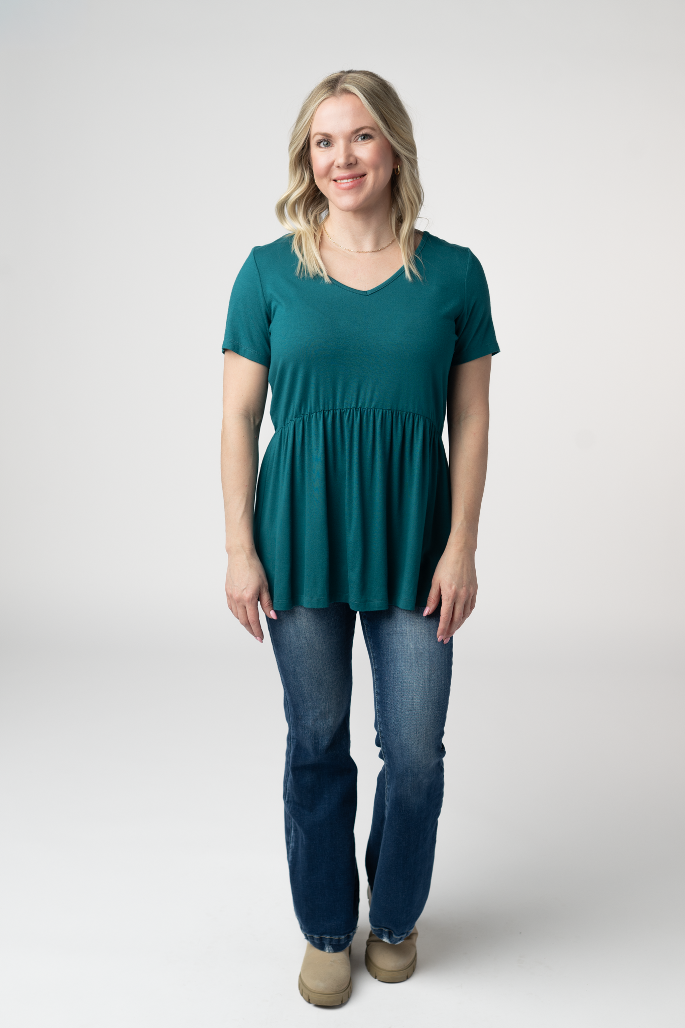 Sarah Ruffle Short Sleeve - Teal