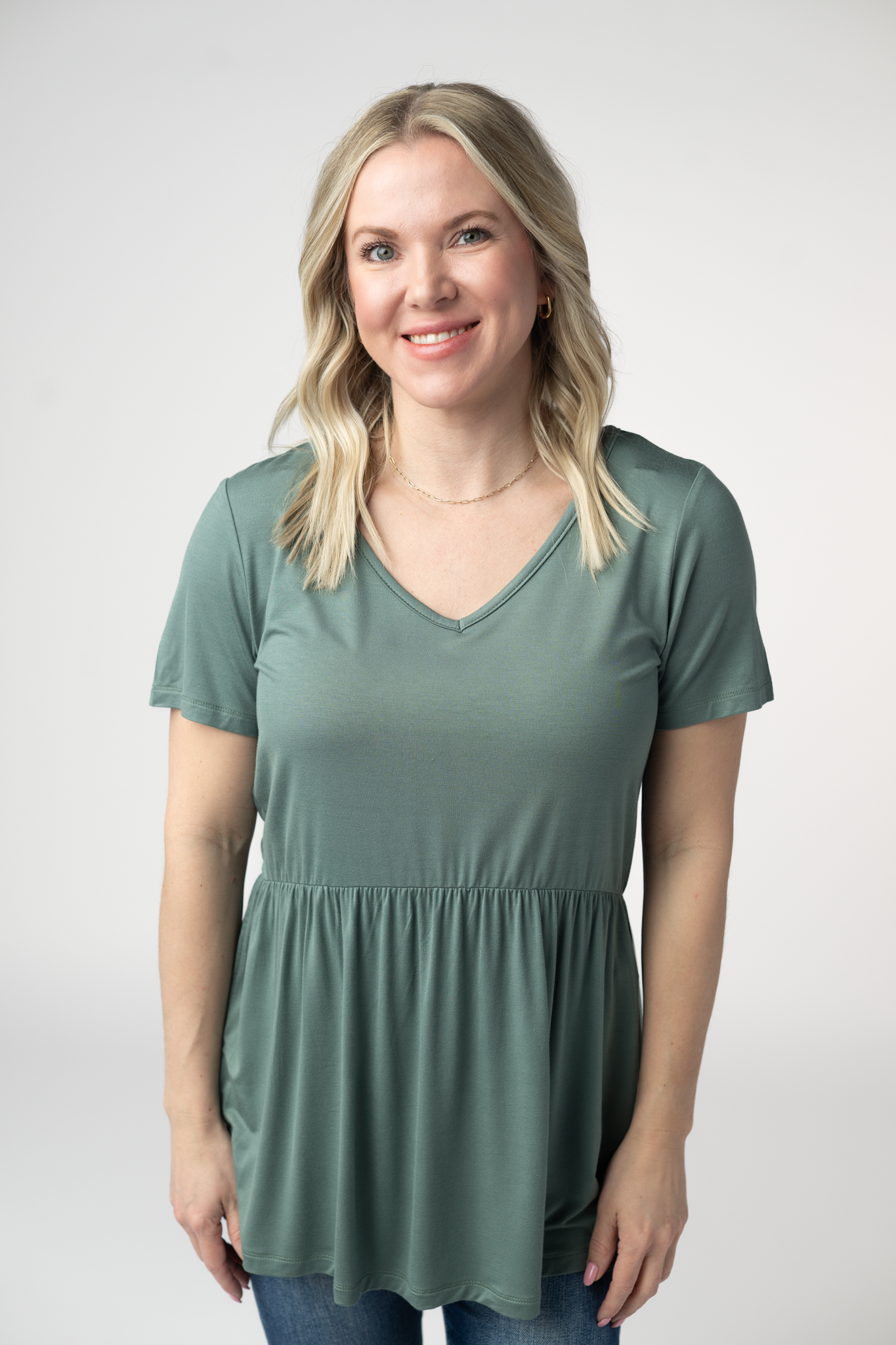 Sarah Ruffle Short Sleeve - Dusty Jade