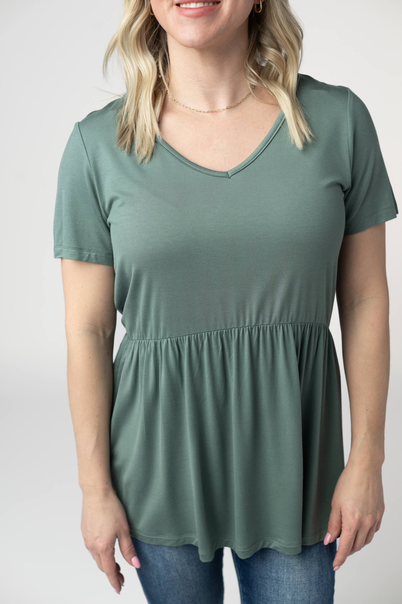Sarah Ruffle Short Sleeve - Dusty Jade