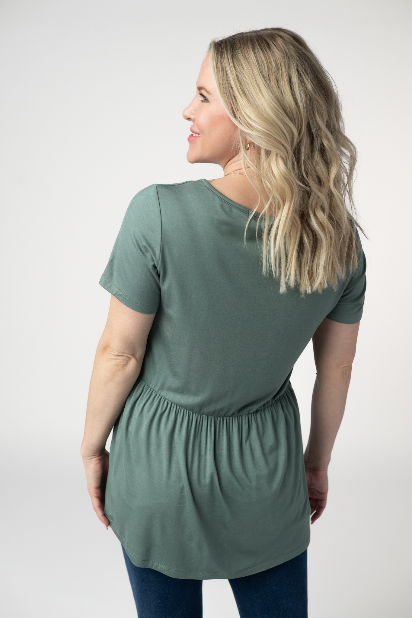 Sarah Ruffle Short Sleeve - Dusty Jade