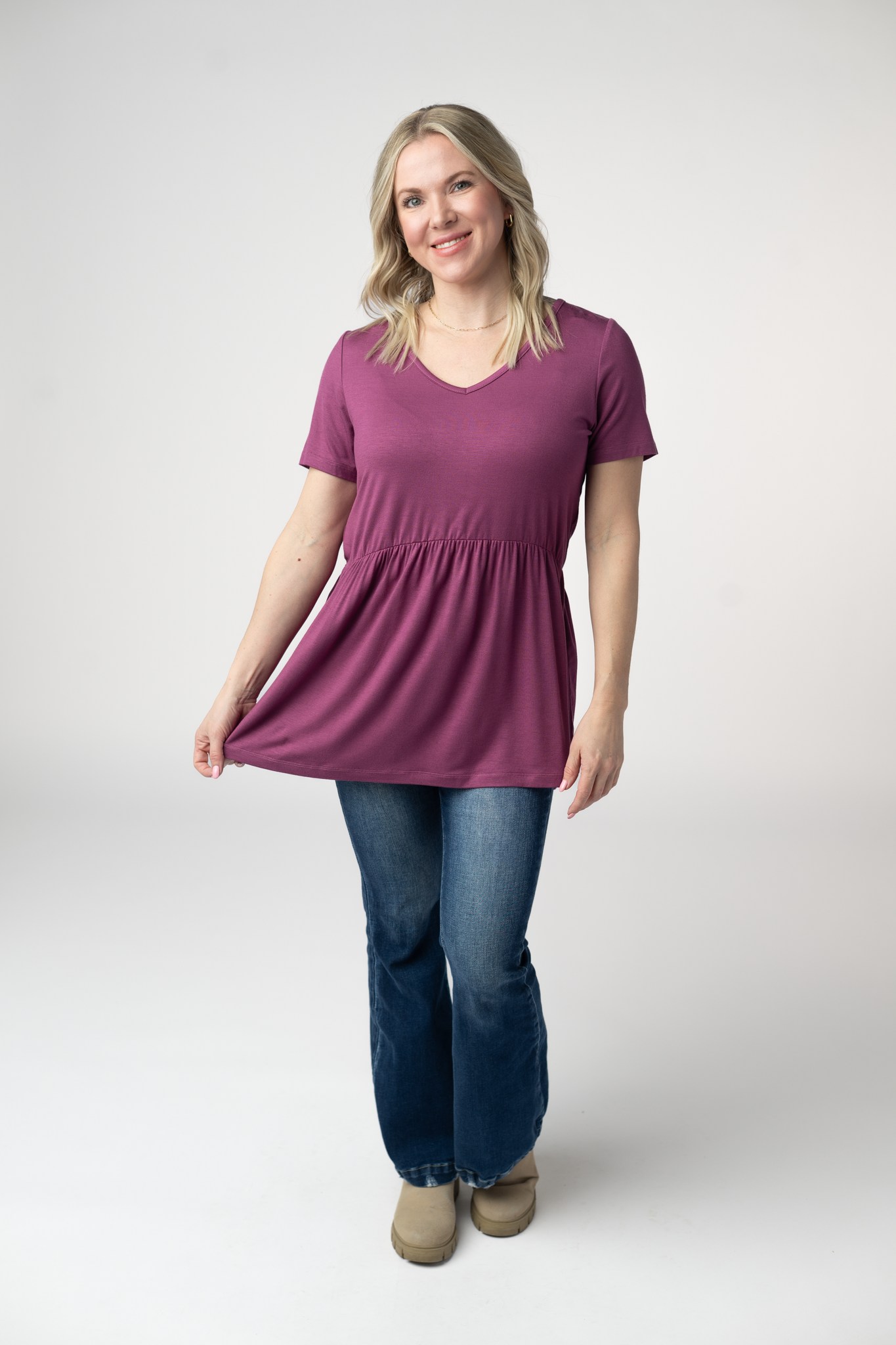 Sarah Ruffle Short Sleeve - Mulberry