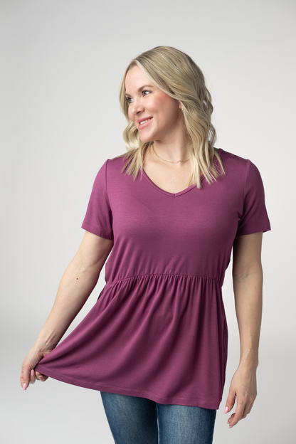 Sarah Ruffle Short Sleeve - Mulberry